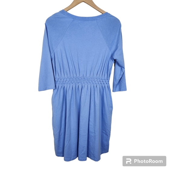 Soft Surroundings Blue Sylvie Smocked 3/4 Sleeve Knee Length Dress Sz S - Picture 8 of 8